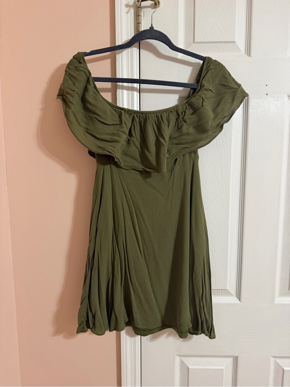 Women's One-Shoulder Olive Green Ruffle Dress